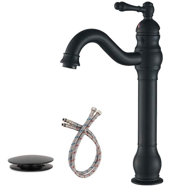 Single Hole Single Handle Vessel Sink Faucet With Pop-Up Drain Assembly in Matte Black