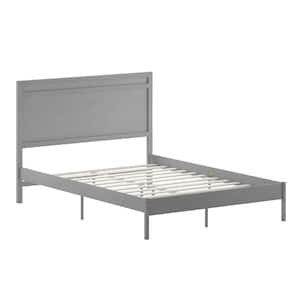 Gray Wood Frame Queen Platform Bed with Solid Wood