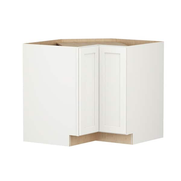 SIMPLY WOODMARK PRO Shaker Full Overlay 36 in W x 24 in D x 34.5 in H Plywood Assembled Lazy Susan Base Left Kitchen Cabinet in Linen White