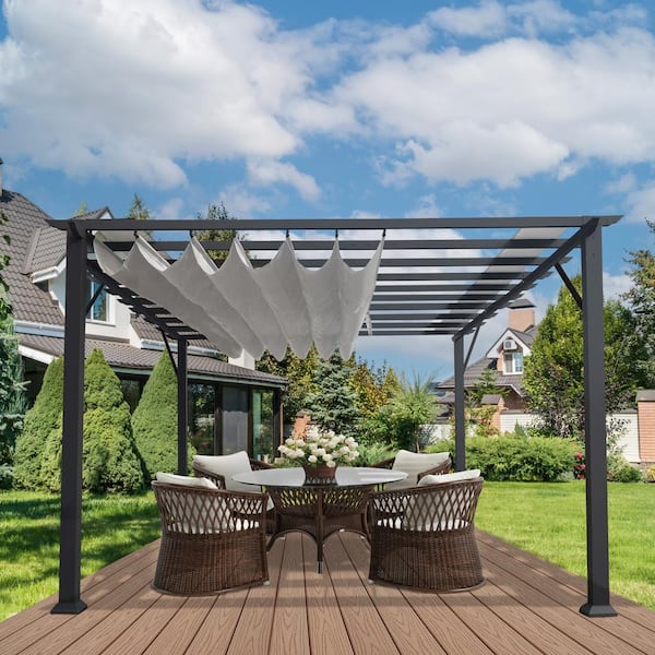 Unbranded Florence 16 ft. x 11 ft. Aluminum Pergola with Grey Frame and a Gray Canopy