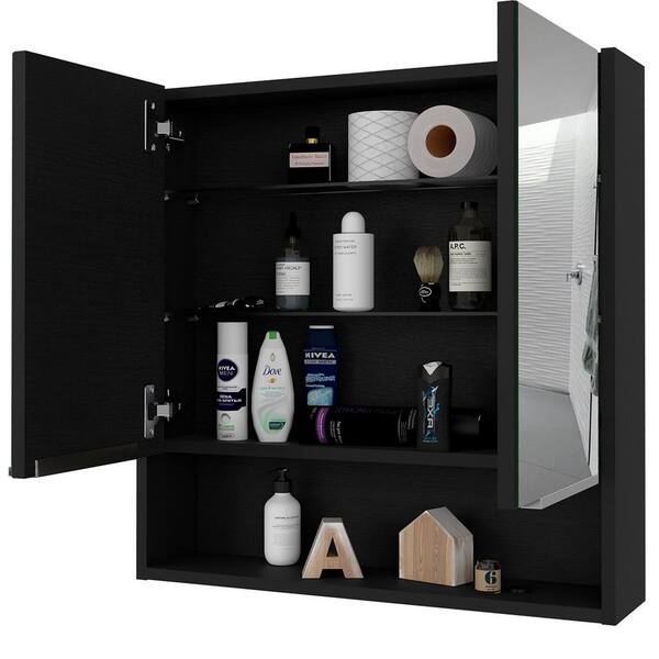 Aoibox 23.6 in. W x 24.6 in. H Rectangular Wood Medicine Cabinet with Mirror, 3 Internal Shelves in Black Wengue