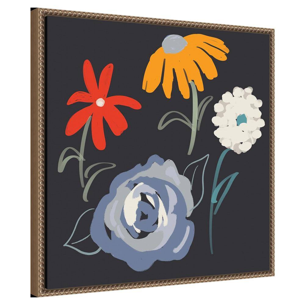 Flowers at Night Abstract Canvas Print with Bronze Frame
