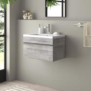 Trough 24 in. W x 16 in. D x 15 in. H Single Sink Wall Bathroom Vanity in Soho with Cultured Marble Top in White