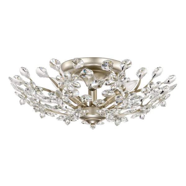 Jojospring Marta 21 in. 5-light Brushed Silver-ish Champagne Crystal Glass Flowers Blooms Flush Mount