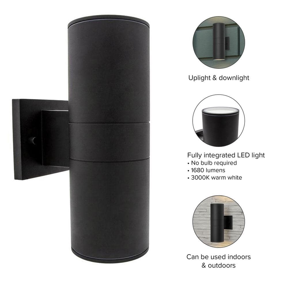 Elegant Black Aluminum LED Outdoor Wall Sconce, 24W Warm White Light