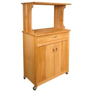 Natural Wood Kitchen Cart with Hutch Top