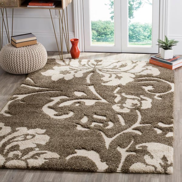 Florida Shag Smoke/Beige 5 ft. x 8 ft. Floral Solid Area Rug