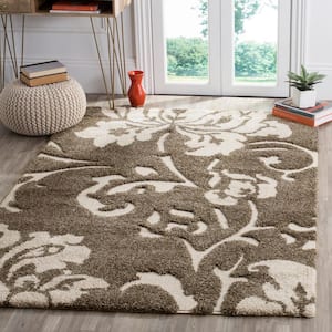 Florida Shag Smoke/Beige 9 ft. x 12 ft. Floral Solid Area Rug