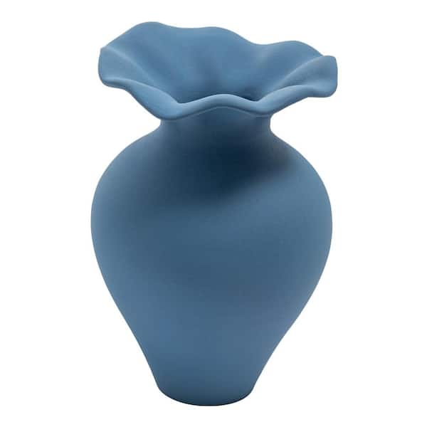 NADAAL STUDIOS Ellison 12.4 in. Blue Terracotta Round Decorative Vase