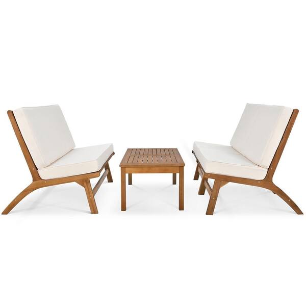 Polibi 4Piece Acacia Solid Wood Outdoor Sofa Patio Conversation Set with Beige Cushions MB