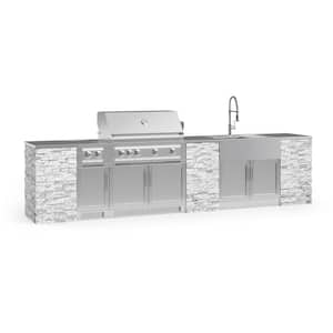 Signature Series 149.16 in. x 25.5 in. x 58.64 in. 11-Piece Outdoor Kitchen Cabinet Set with Natural Gas 40 in. Grill