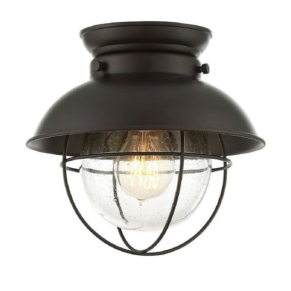 Savoy House 9 in. W x 9 in. H 1-Light Oil Rubbed Bronze Ceiling Light with Clear Seeded Glass Shade