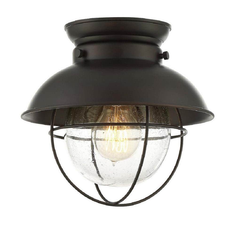 Oil Rubbed Bronze Glass Industrial Flush Mount Light