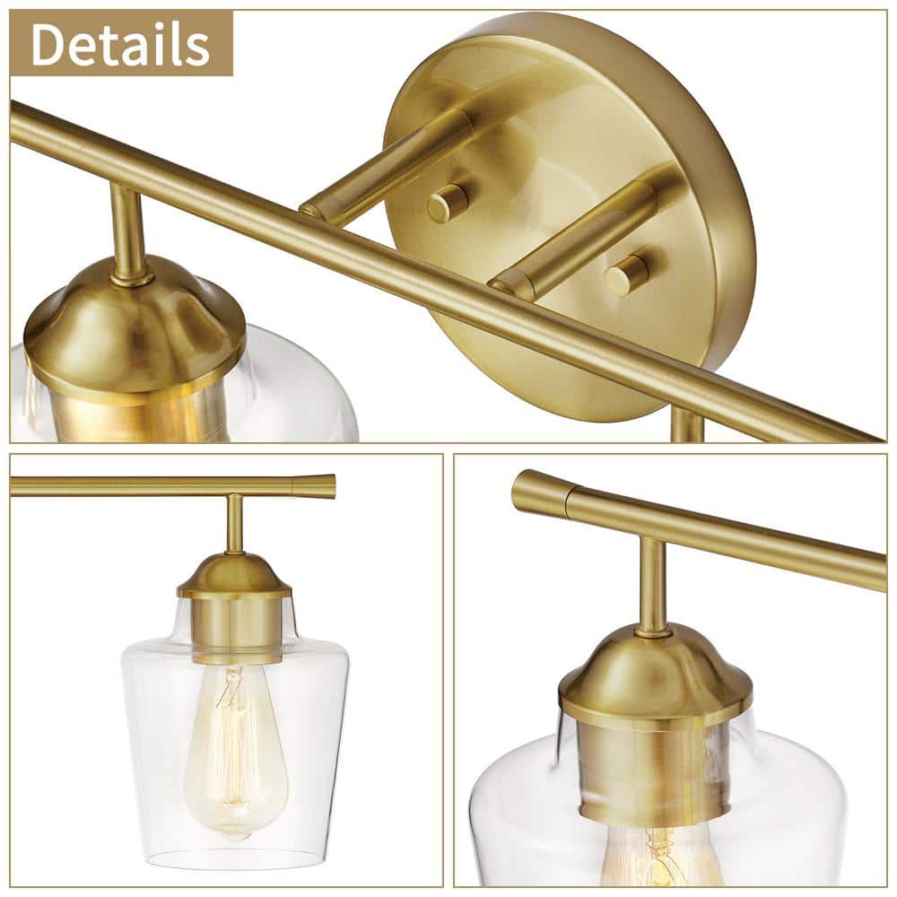 Antique Brass 4-Light Dimmable Vanity Light with Clear Glass Shades