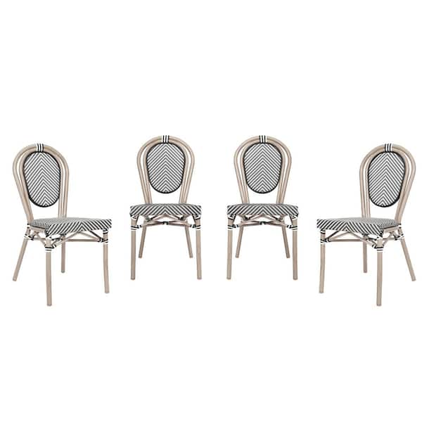 TAYLOR + LOGAN Brown Aluminum Outdoor Dining Chair in Black Set of 4