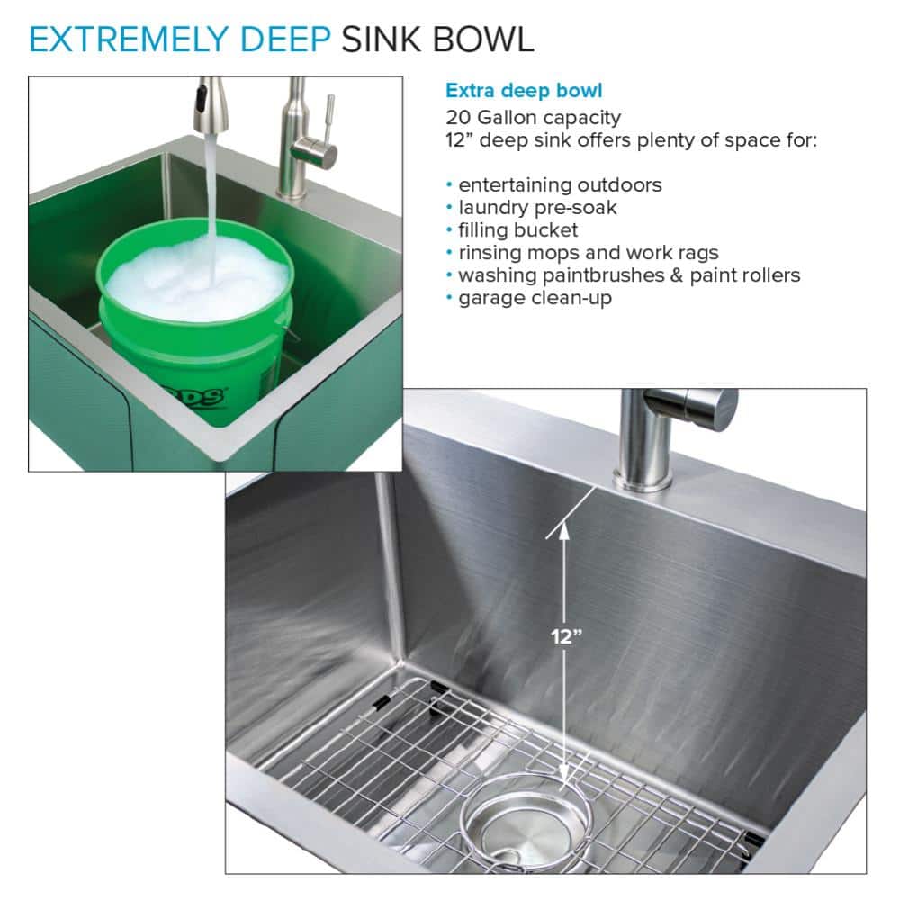 25'' Silver Stainless Steel Drop-In Undermount Laundry Sink
