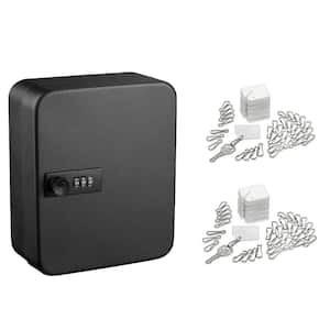 30-Key Steel Heavy-Duty Safe Lock Box Key Cabinet with Combination Lock, Black with 100-Key Tags