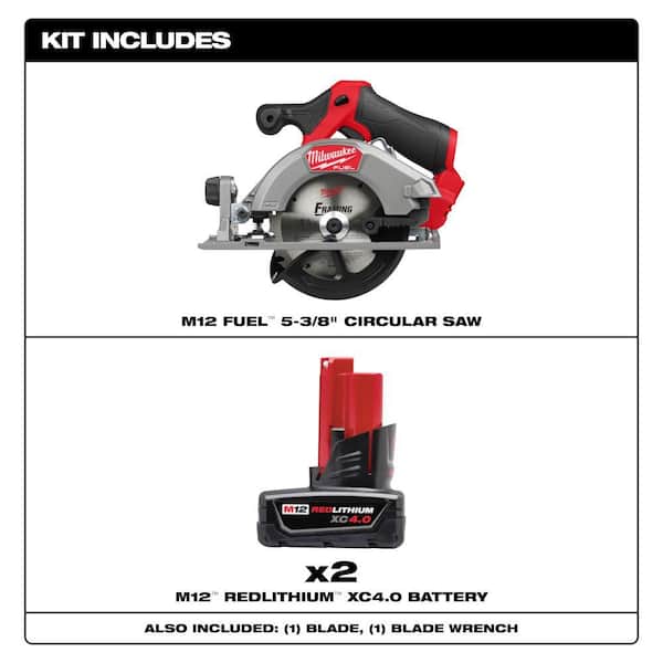 M12 FUEL 12V Lithium-Ion Brushless 5-3/8 in. Cordless Circular Saw, & 4. 0Ah (2-Pack)