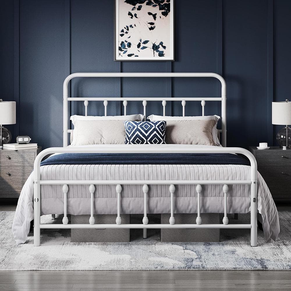 14.2 in. White Metal Full Size Platform Bed Frame with Victorian Headboard price history on PriceWatchPro