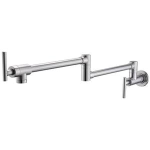 Wall Mounted Pot Filler with Lever Handle Commercial Kitchen Faucet 304-Stainless Steel Swing Arm Taps in Brushed Nickel