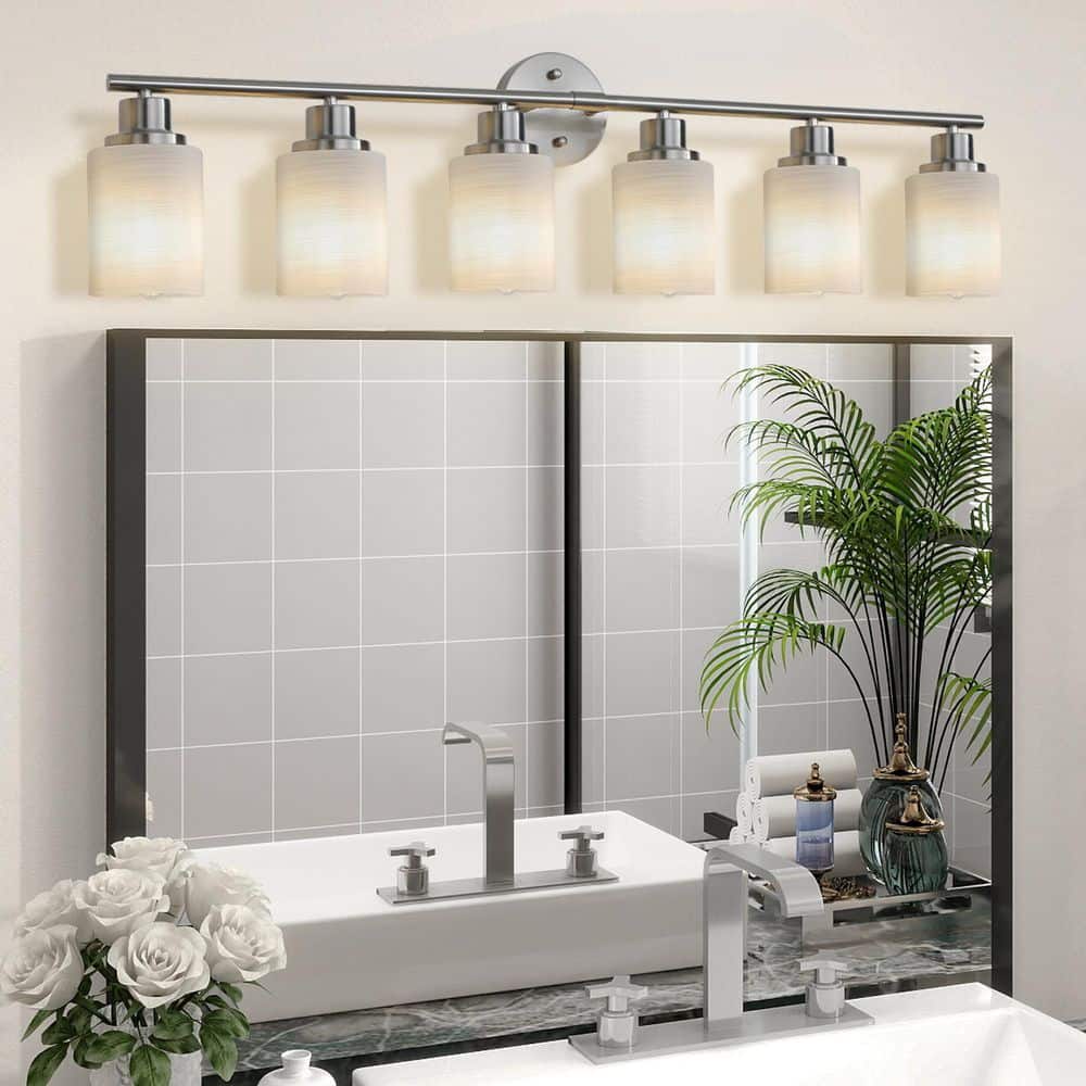 38.6 in. 6-Light Vanity Light Wall Sconce in White Finish, Frosted Glass Shades for Bathroom or Hallway price history on PriceWatchPro