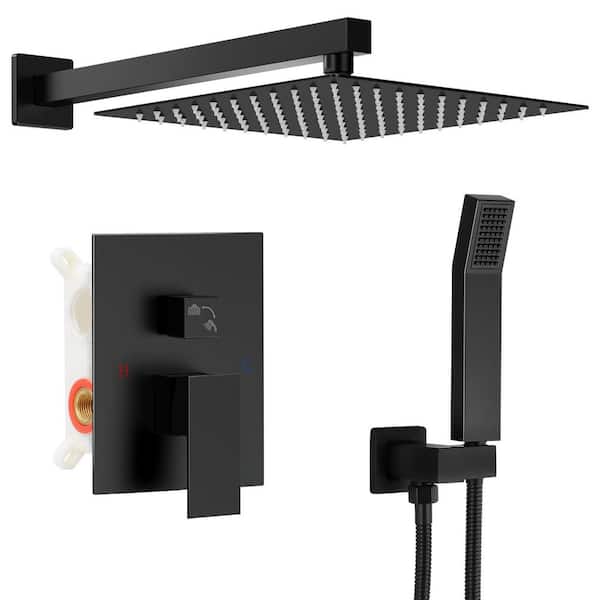1-Spray Wall Mount Dual Fixed and Handheld Shower Head 1.8 GPM 10 in. Square Rainfall Shower Head in Matte Black