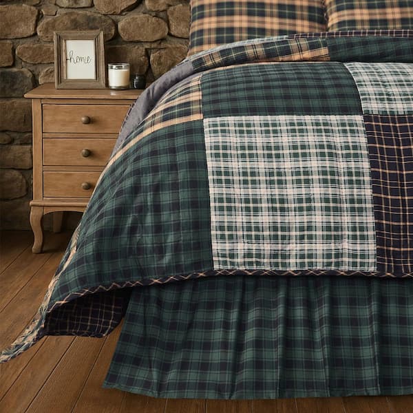 Pine Grove 16 in. Rustic Green Black Plaid King Bed Skirt