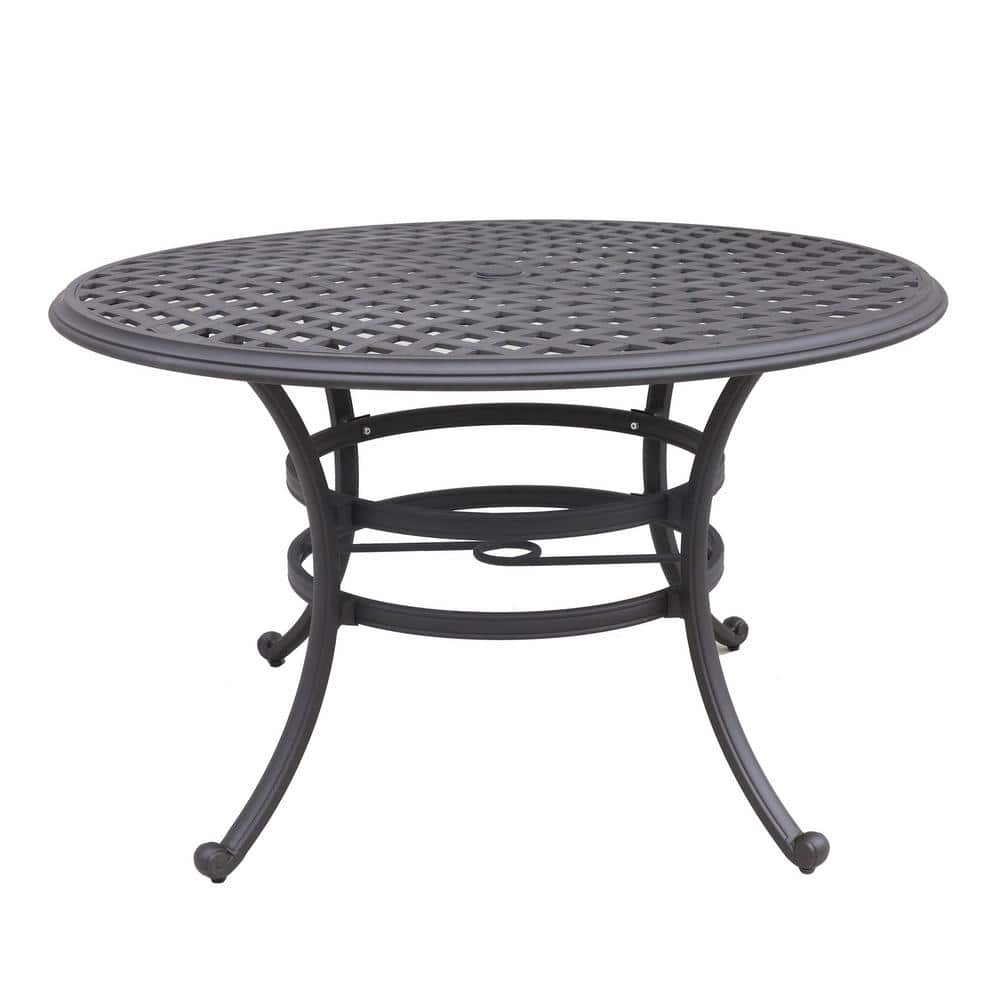 Modern Style Round Powder-Coated Cast Aluminum & Polished Welds Outdoor Dining Table w/Umbrella Hole in Espresso Brown price history on PriceWatchPro