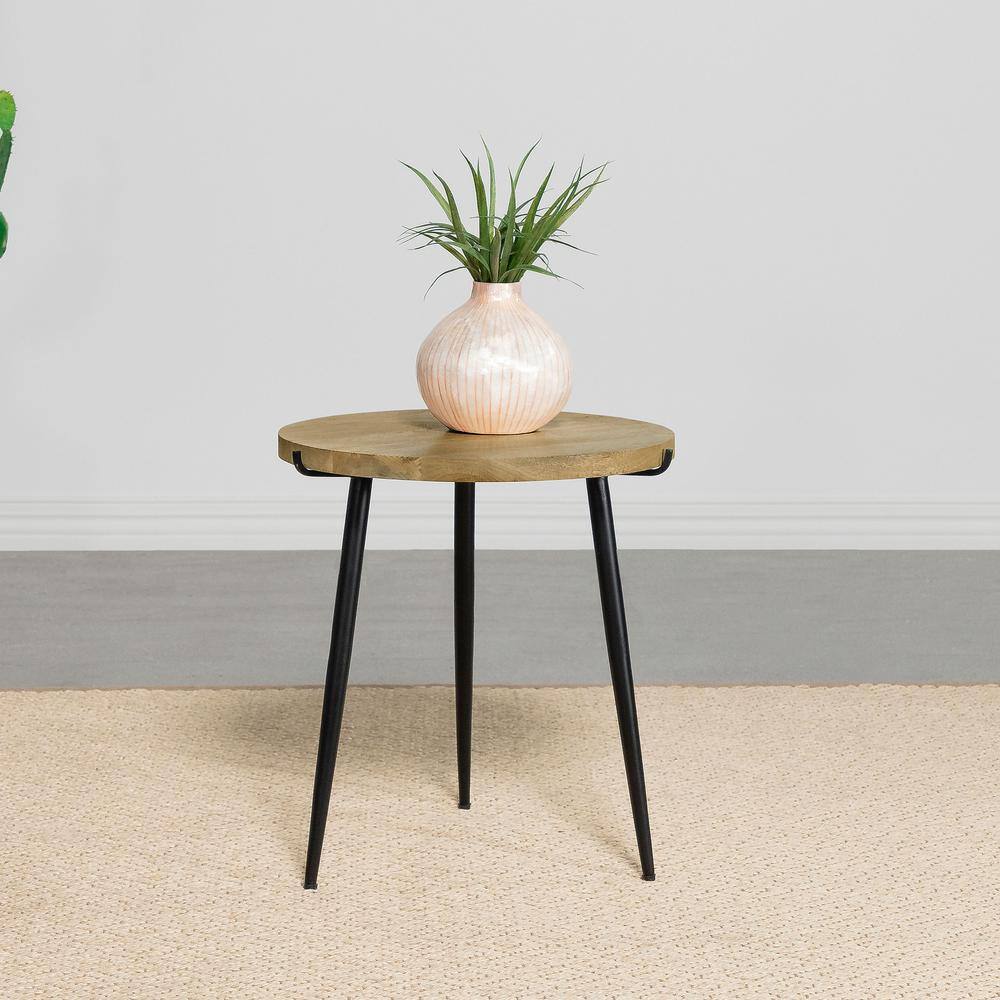 Rustic Round Black and Brown Wood Metal End Table