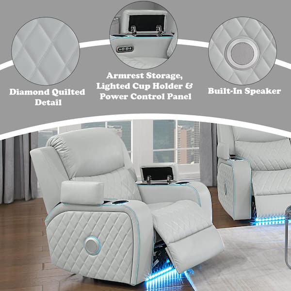 Acme Furniture Dune Light Gray Faux Leather Recliner with LED