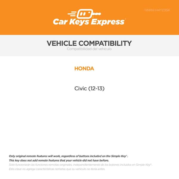 Car Keys Express - Honda Simple Key-4 Button Remote and Key Combo and Programmer with Lock, Unlock, Trunk, and Panic