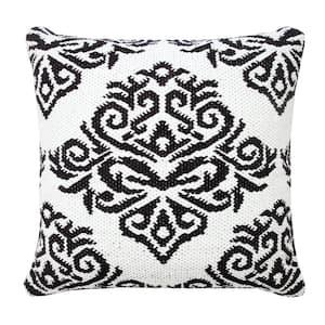 Traditional White / Black 20 in. x 20 in. Decorative Damask Soft Poly-fill Indoor Throw Pillow