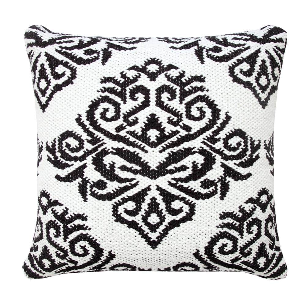 Traditional White / Black 20 in. x 20 in. Decorative Damask Soft Poly-fill 