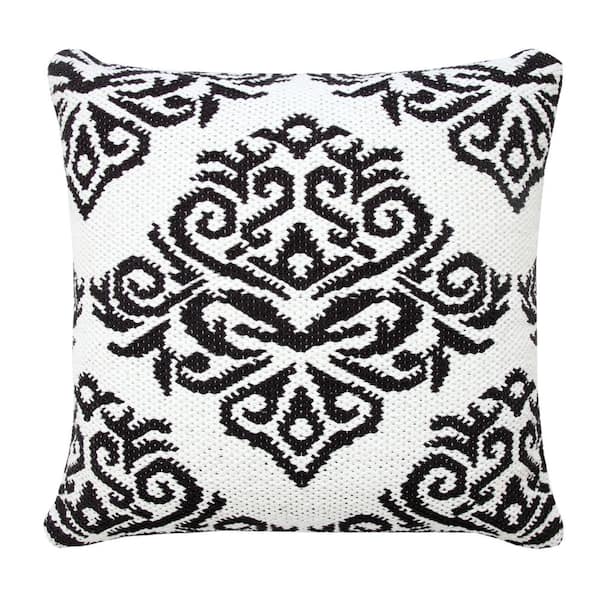Unbranded Traditional White / Black 20 in. x 20 in. Decorative Damask Soft Poly-fill Indoor Throw Pillow