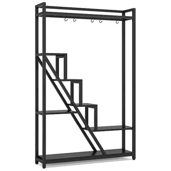 BYBLIGHT Wellston 70.9 in. Tall Rectangle Wood Indoor Plant Stand, 7-Tier Large Plant Shelf with 5 S-Hooks, Black