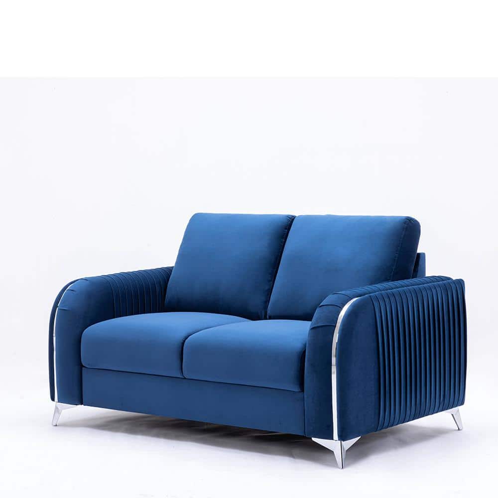 Wenona Blue Velvet Loveseat with Chrome Accents