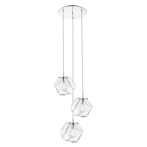 CANARM Rockport 3-Light Chrome Pendant with Clear Glass Shades