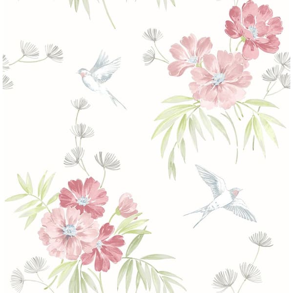 Brewster Deja Peach Floral Pink Wallpaper Sample