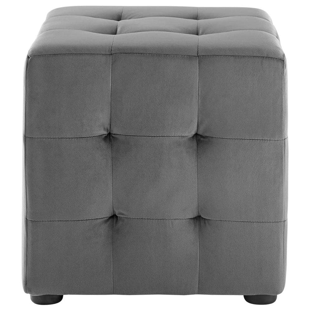 Modway Contour 15.5" Cube Gray Velvet Tufted Ottoman