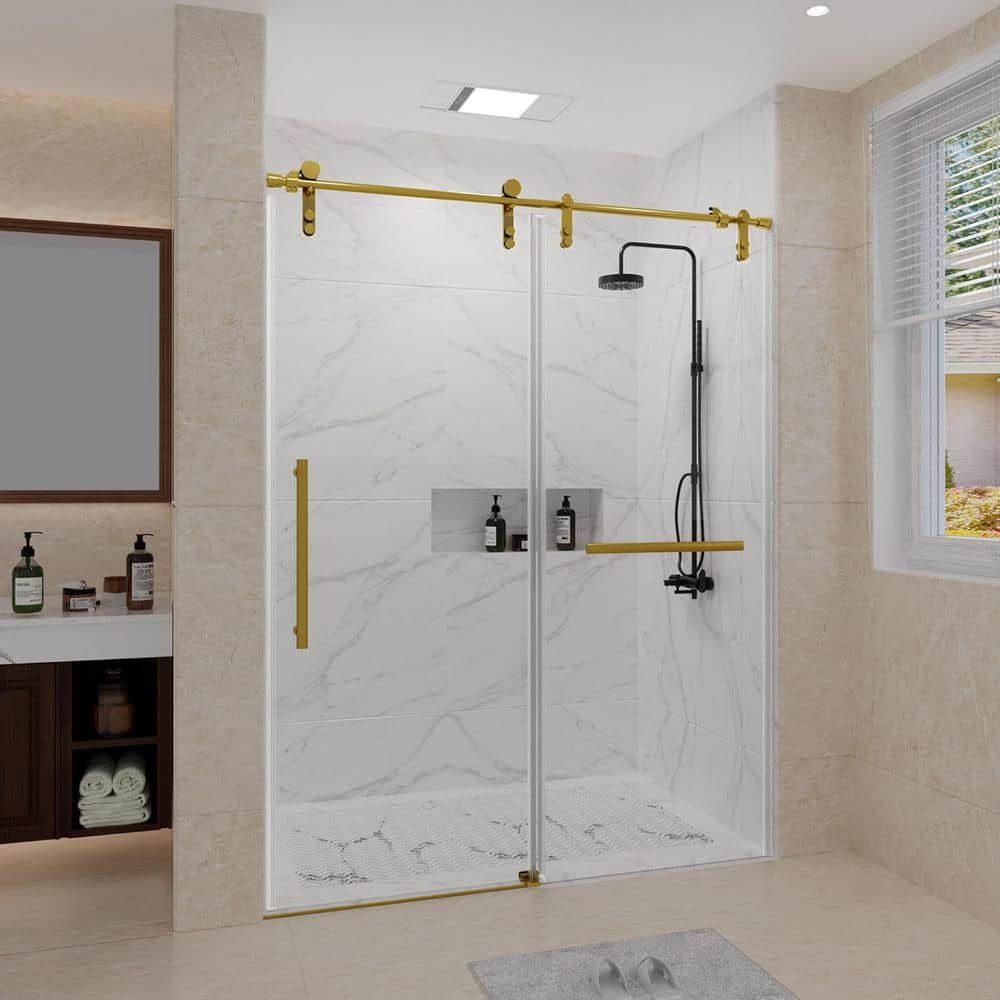 Golden Frameless Sliding Glass Shower Door with Stainless Steel Hardware