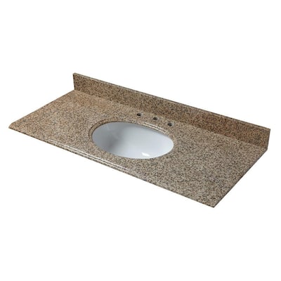49 in. W Granite Vanity Top in Montesol with White Bowl and 8 in. Faucet Spread