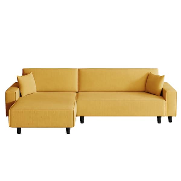 Z-joyee 93 in. Yellow Corduroy Polyester Twin Size Retractable Sofa Bed