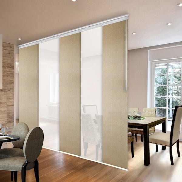 EMOH Sand Dune 58 in. - 110 in. W x 94 in. L Adjustable 5- Panel White Single Rail Panel Track with 23.5 in. Slates