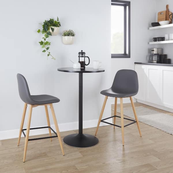 Lumisource Pebble 23.75 in. Grey Faux Leather and Natural Metal Counter Stool (Set of 2)