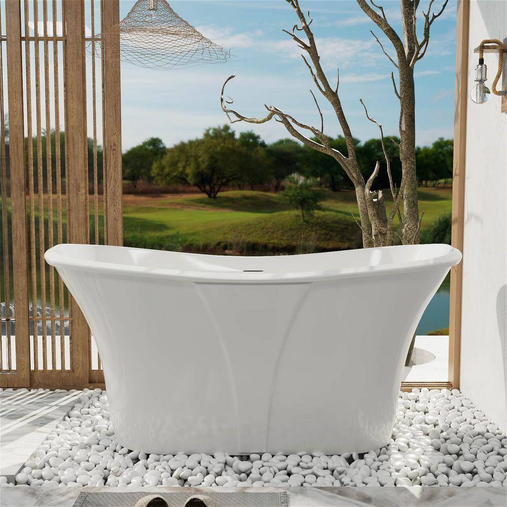 MYCASS 59 in. x 28.34 in. Acrylic Flatbottom Oval AntiYellowing Japanese Soaking Bathtub with