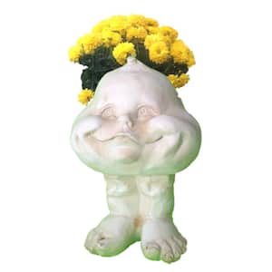 8 in. Antique White Baby Bro Muggly Planter Statue Holds 3 in. Pot