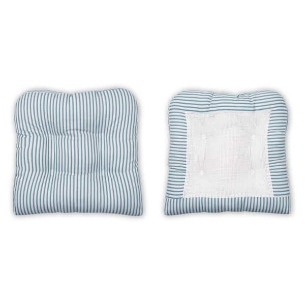 Ellis Curtain 18 in. Plaza Stripe Blue Non Skid Chair Pad