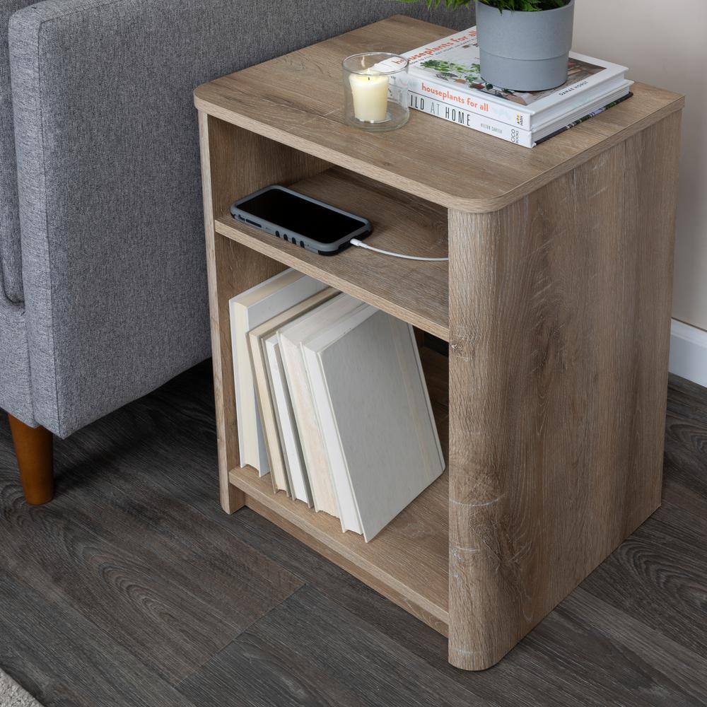 Coastal Oak Modern Farmhouse Nightstand with Storage Compartments