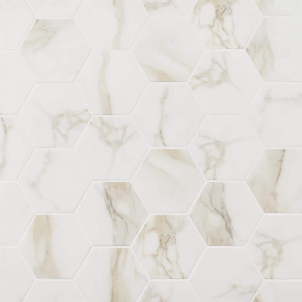 Santorini 6" Hexagon Matte White Marble Porcelain Tile