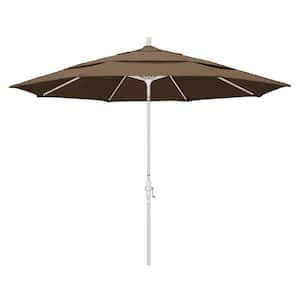 11 ft. White Aluminum Pole Market Aluminum Ribs Crank Lift Outdoor Patio Umbrella in Cocoa Sunbrella